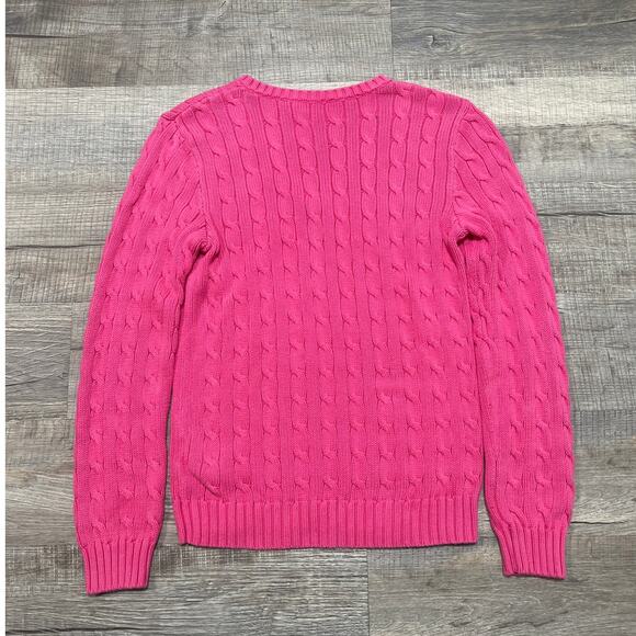 Polo Ralph Lauren Womens Size Medium Pink Cotton Cable Neck V Neck Sweater - Picture 2 of 7